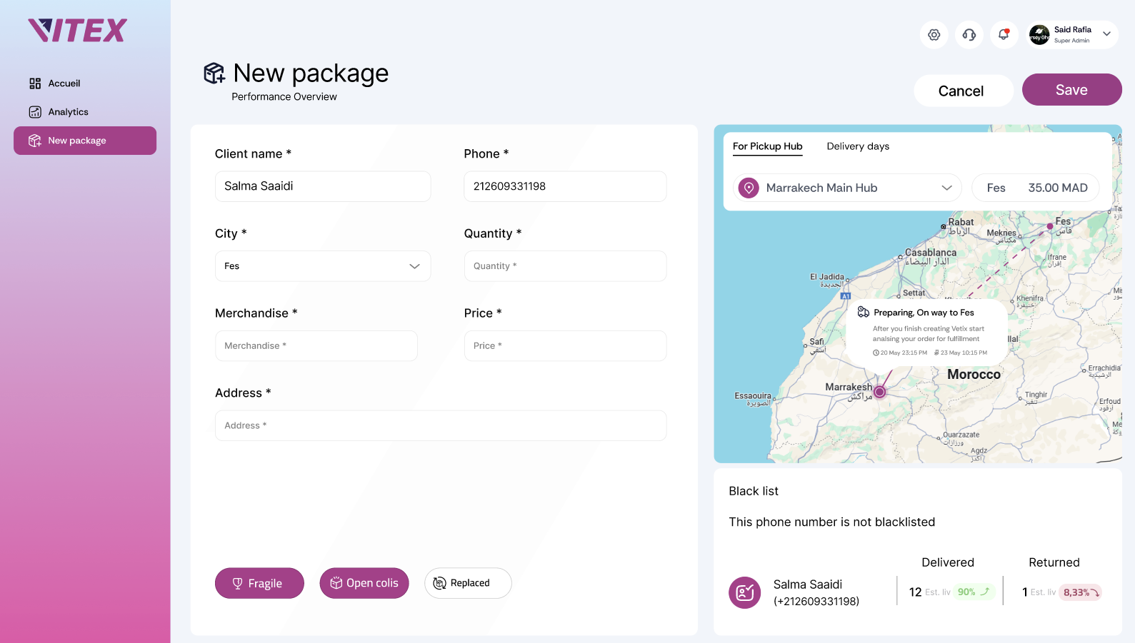 VITEX Order Creation Interface